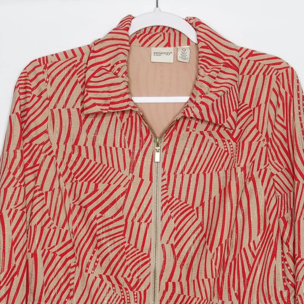 Chico's Zenergy Lightweight Jacket Size‎ 0 (4/6 S) Painterly Waves Pink Gold